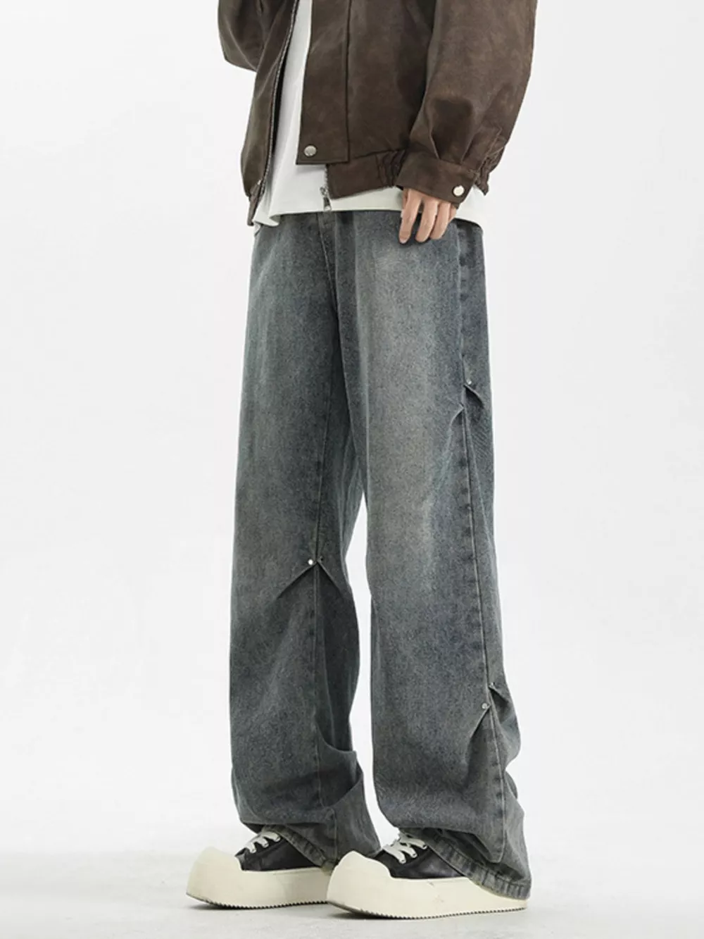 Men's Full Size Vintage Wash Wide Leg Jeans Plus Size, image 8