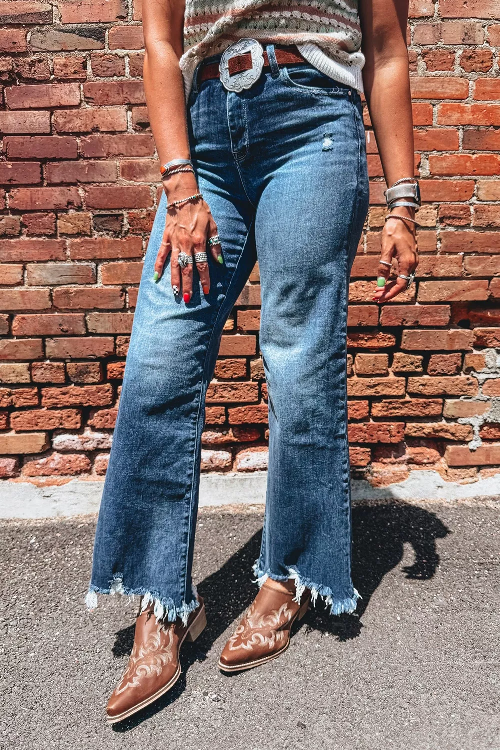 High Waist Frayed Hem Flare Jeans, image 4