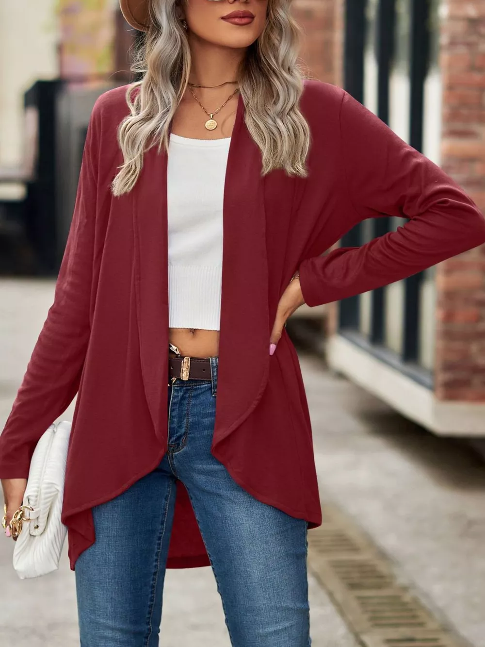 Open-Front Dropped Shoulder Cardigan, image 22