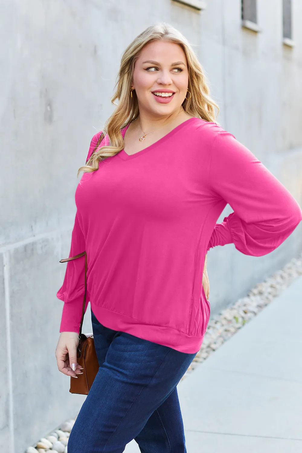 Full Size V-Neck Lantern Sleeve Top, image 31