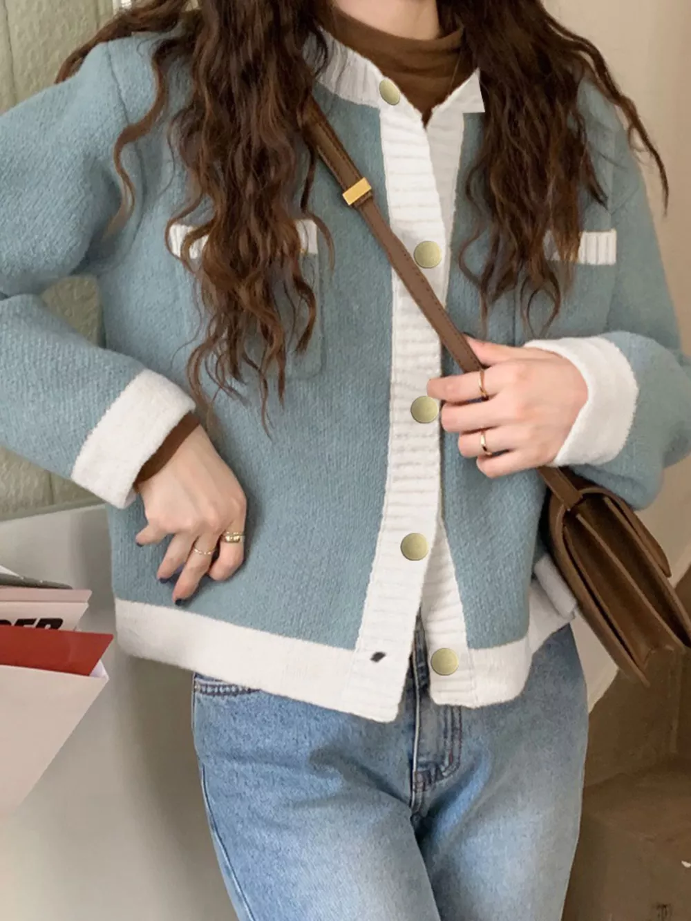 Contrast Trim Button Up Cardigan, image 13
