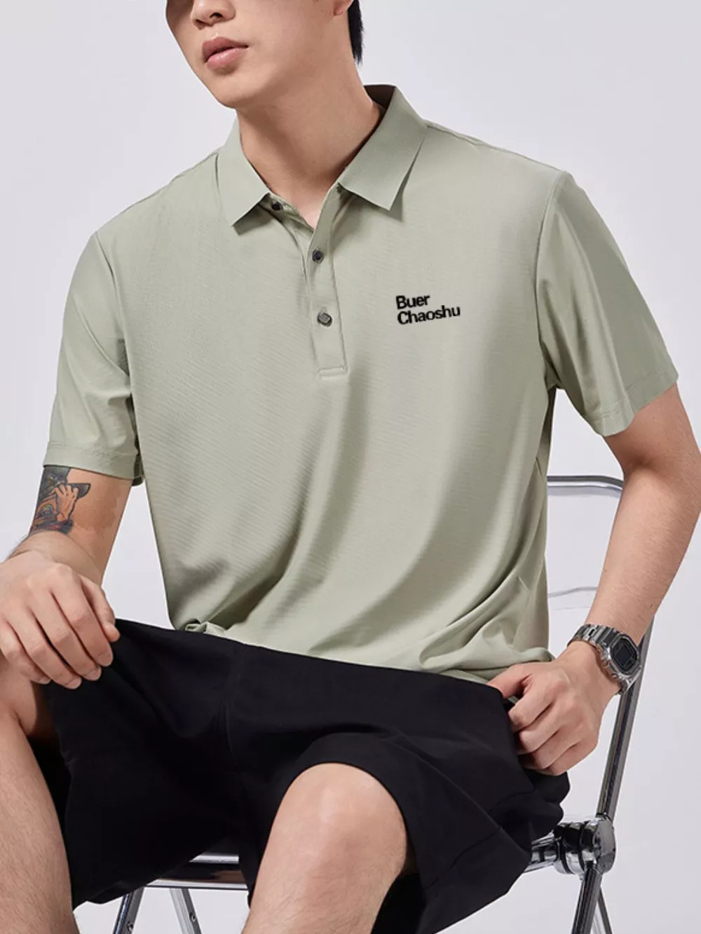 Men's Plus Size Button Detail Short Sleeve Polo, image 6