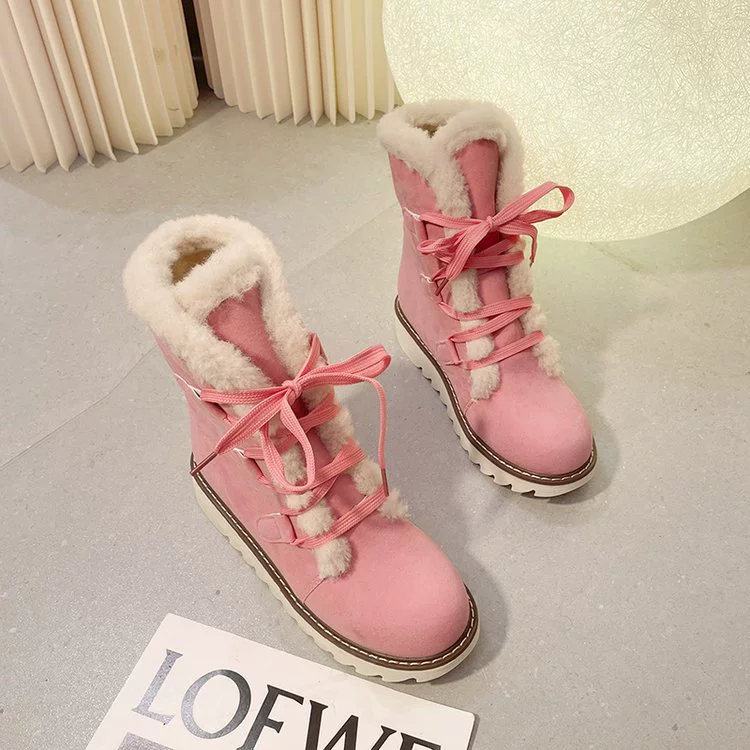 Fuzzy Trim Lace-Up Boots, image 7