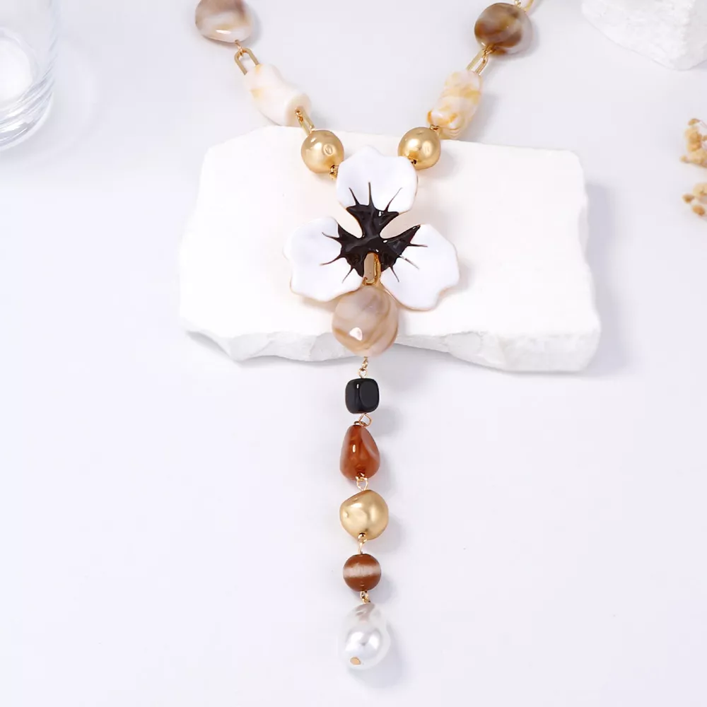 Alloy Dripping Oil Flower Resin Y-Shaped Necklace, image 6