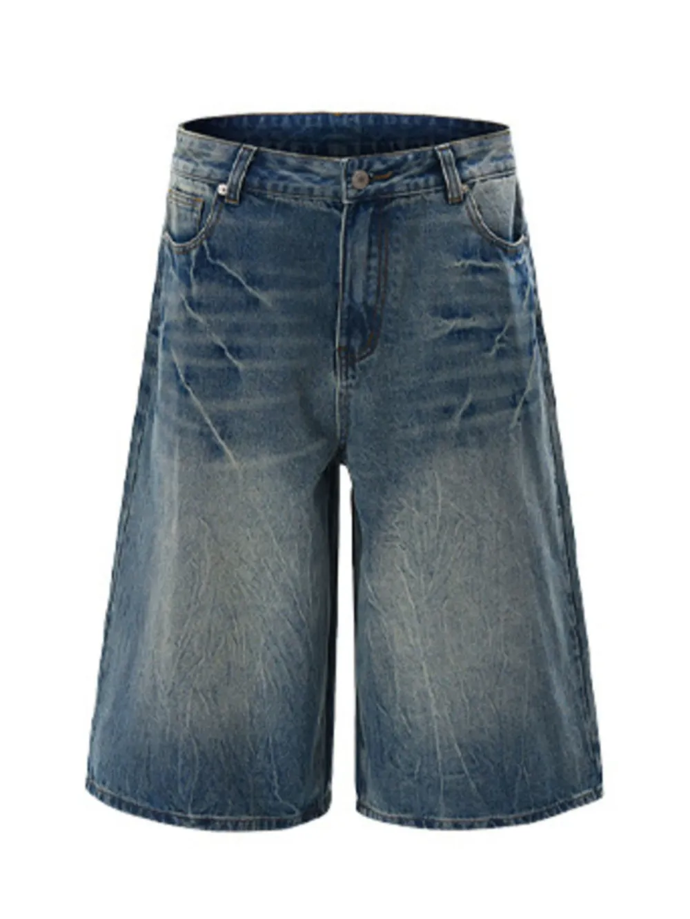 Men's Wide Leg Washed Denim Shorts, image 4