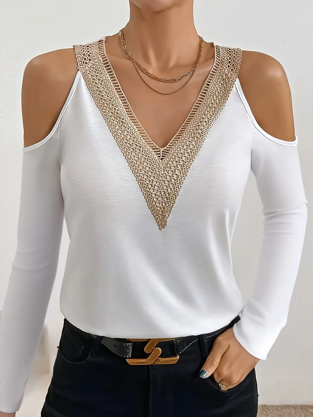 V-Neck Cold Shoulder Long Sleeve T-Shirt, image 9