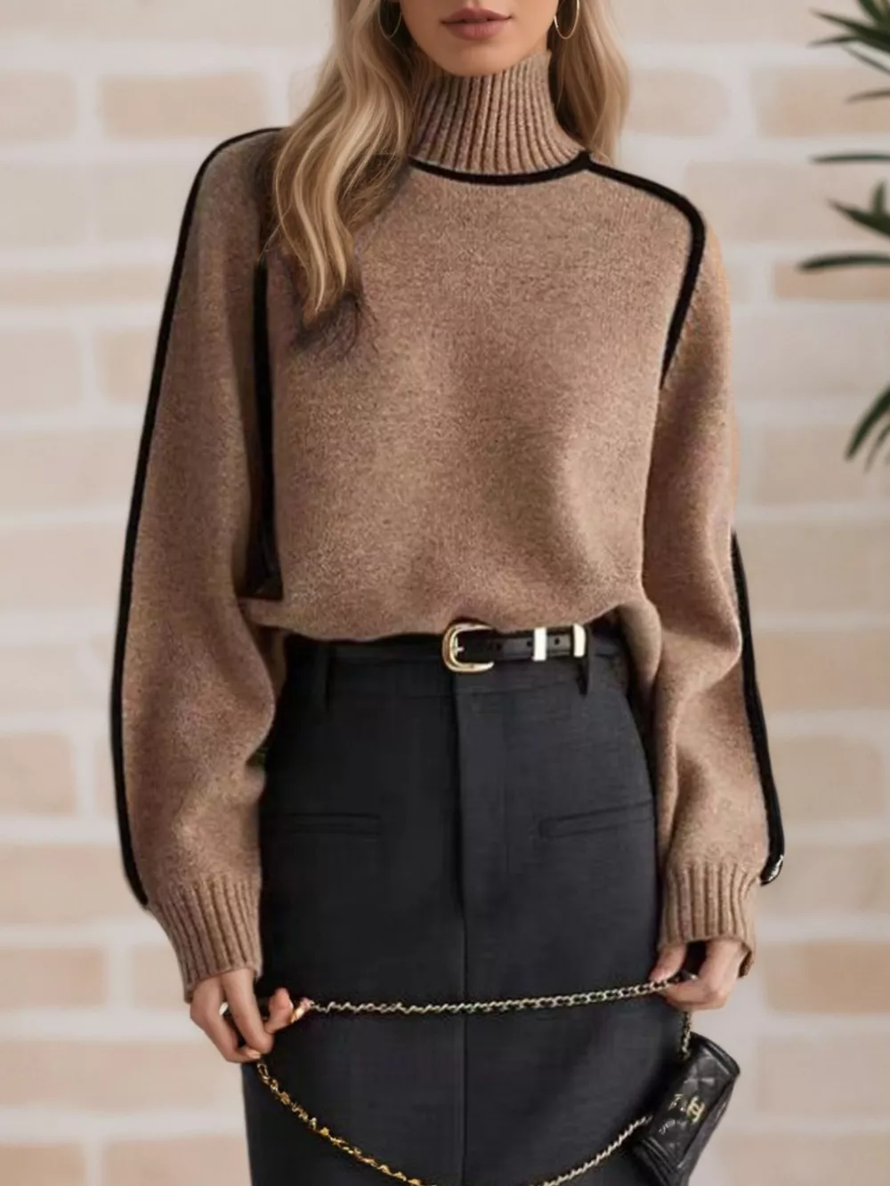 Contrast Trim Turtleneck Sweater, image 12