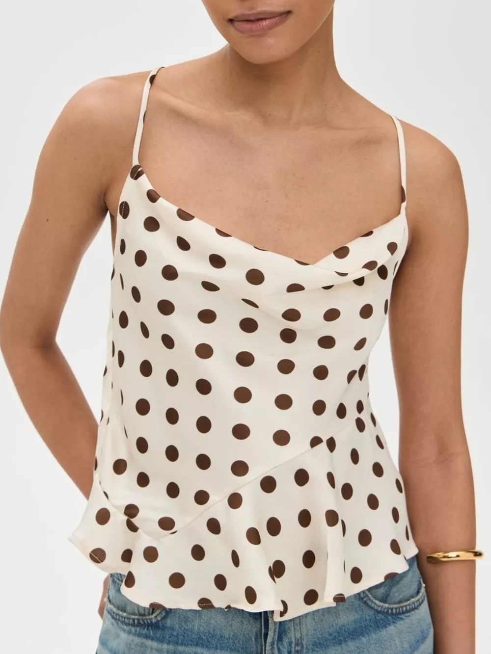 Polka Dot Cowl Neck Cami with Back Tie