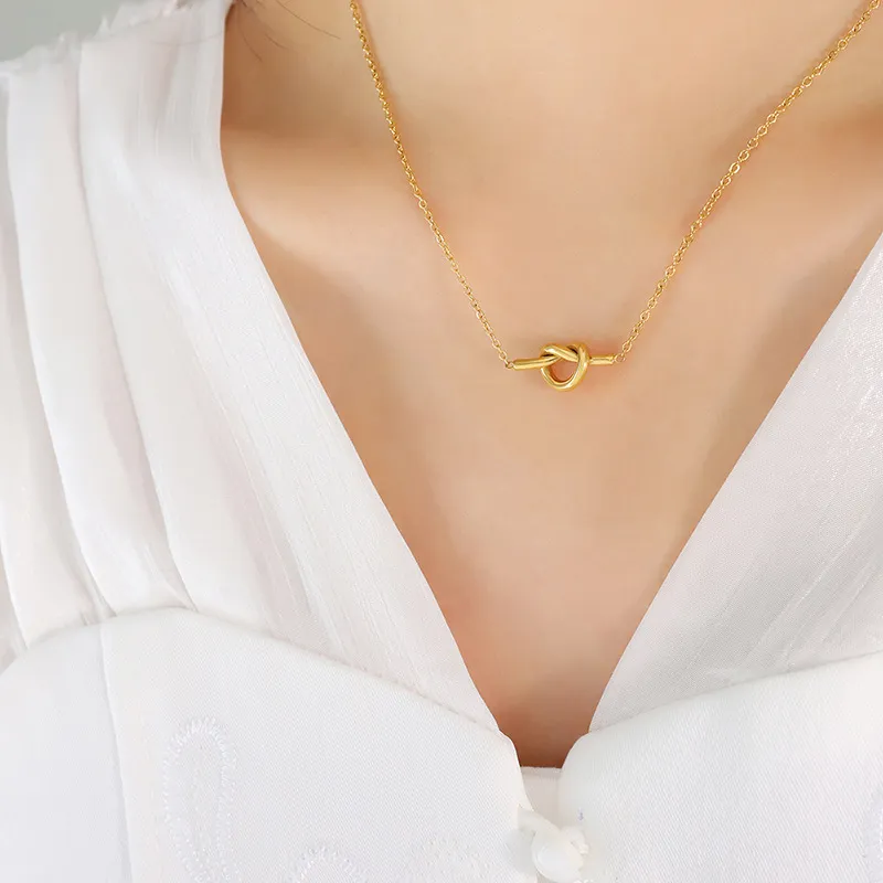 18K Gold-Plated Titanium Steel Knot Necklace, image 4