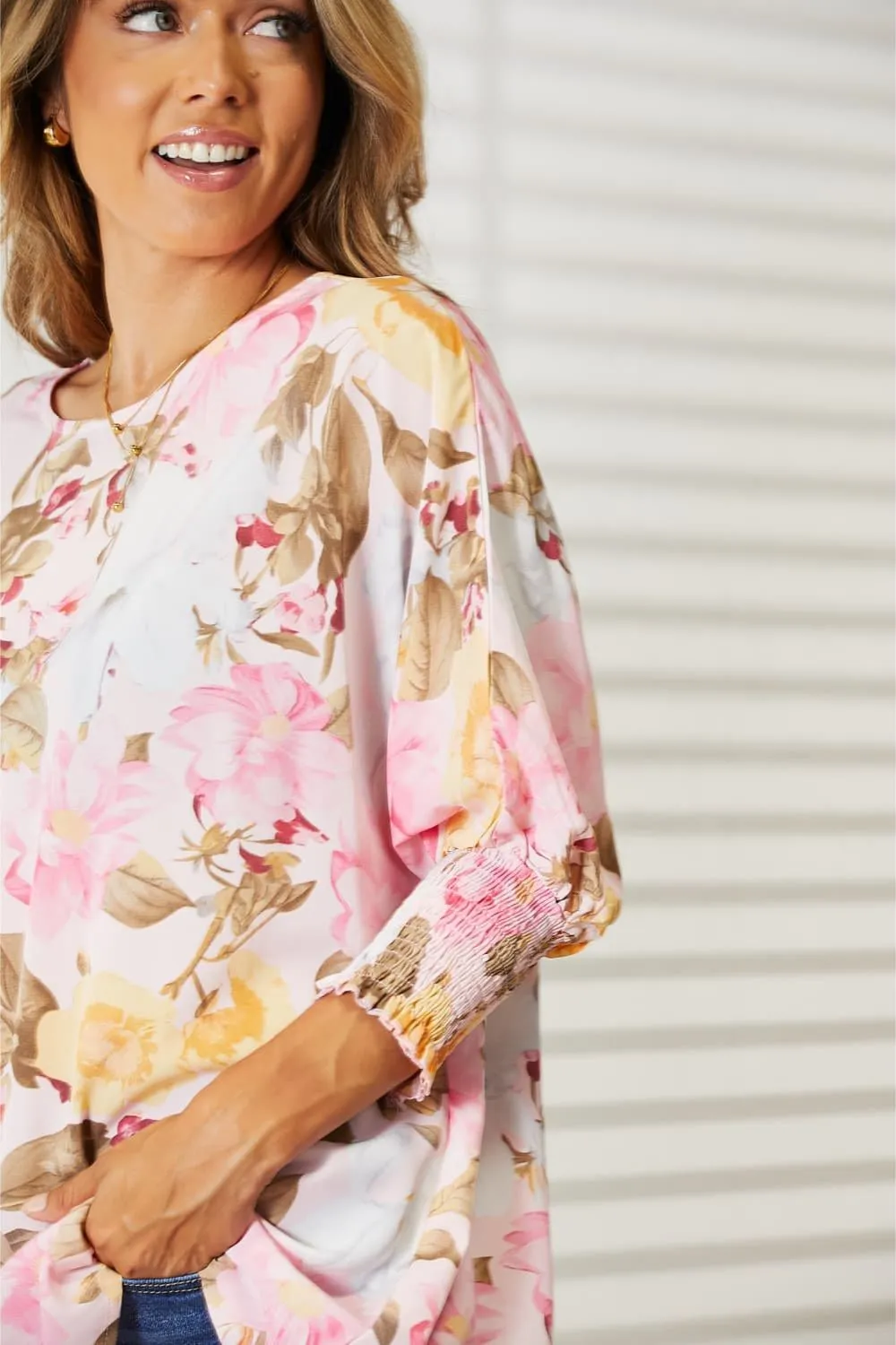 Floral Round Neck Three-Quarter Sleeve Top, image 10