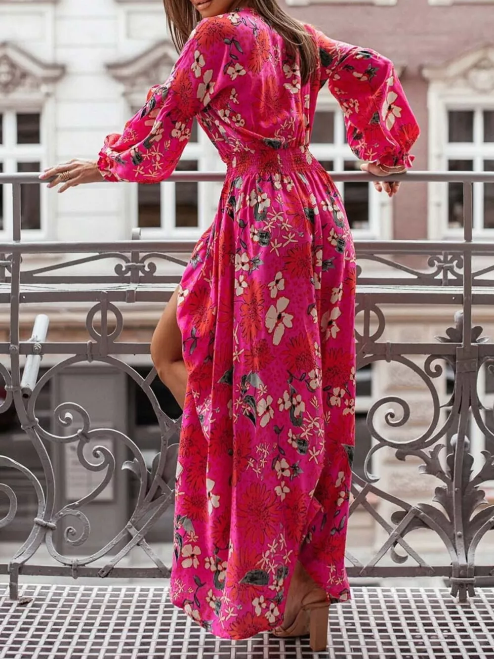 Bohemian Printed Maxi Dress with Plunging Neckline, image 4