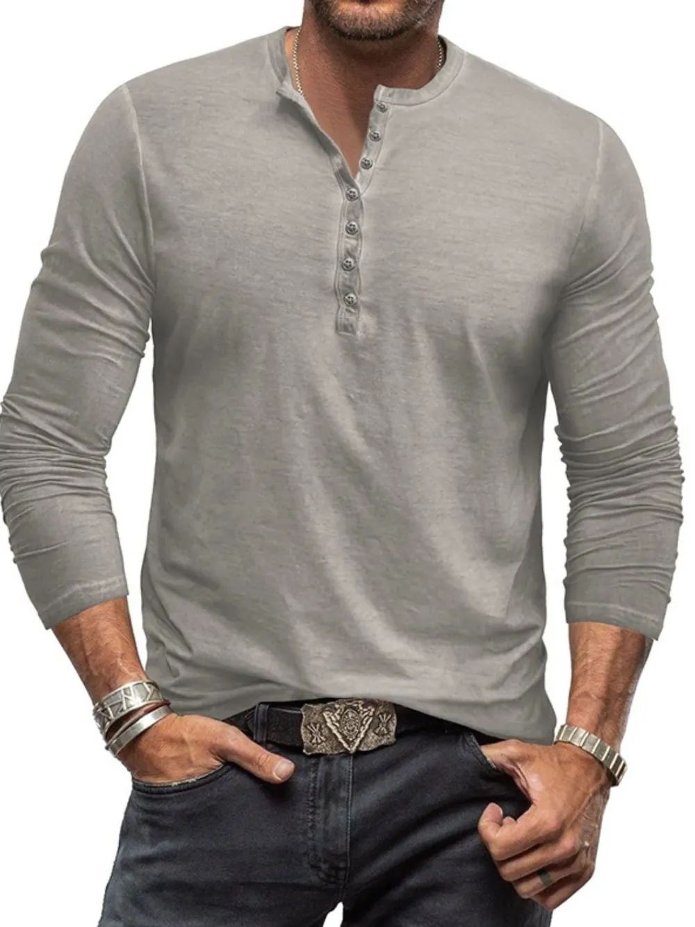 Men's Full Size Button Detail Long Sleeve Top Plus Size, image 7
