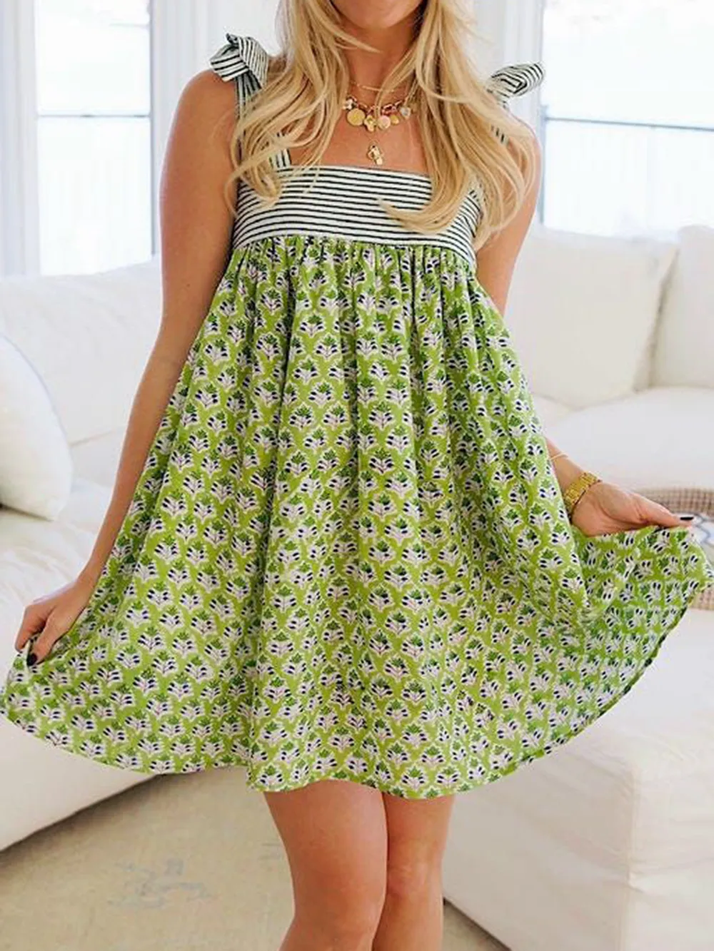 Printed Tie Shoulder Mini Cami Dress, image 12