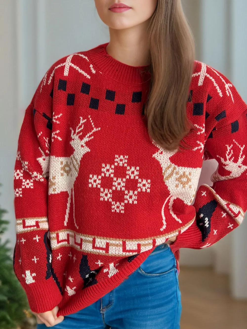 Christmas Element Round Neck Long Sleeve Sweater, image 2