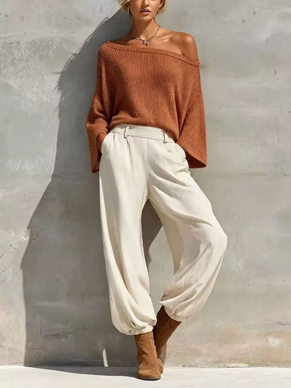 One-Shoulder Knit Top and High-Waisted Pants Set, image 10