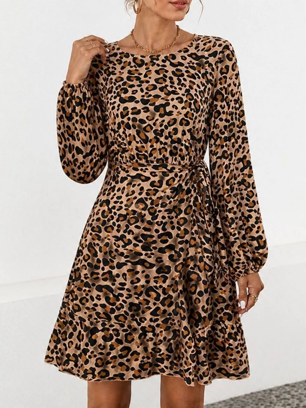 Animal Print Round Neck Mini Dress, image 6