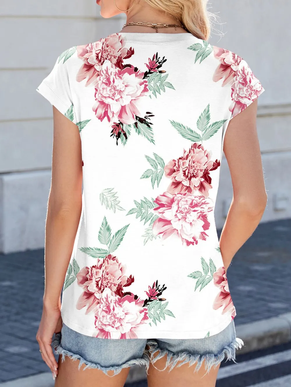 Printed Round Neck Cap Sleeve Top, image 24
