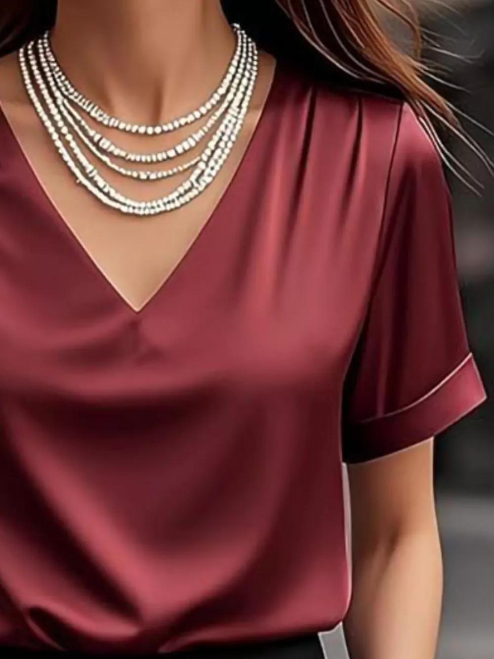 Elegant V-Neck Short Sleeve Ruched Top, image 6