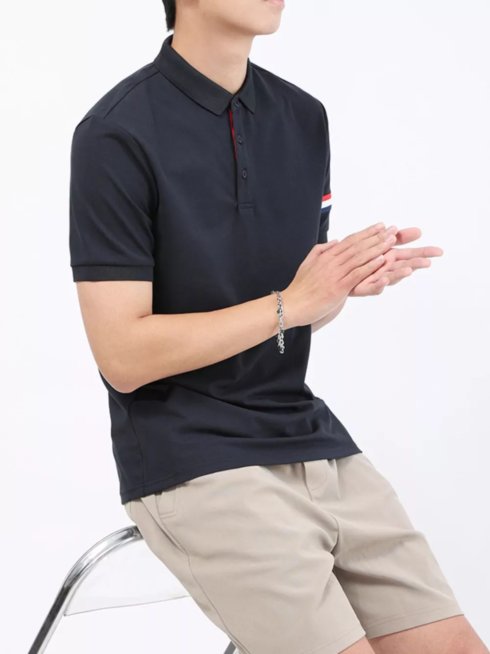Men's Plus Size Striped Trim Casual Polo, image 8