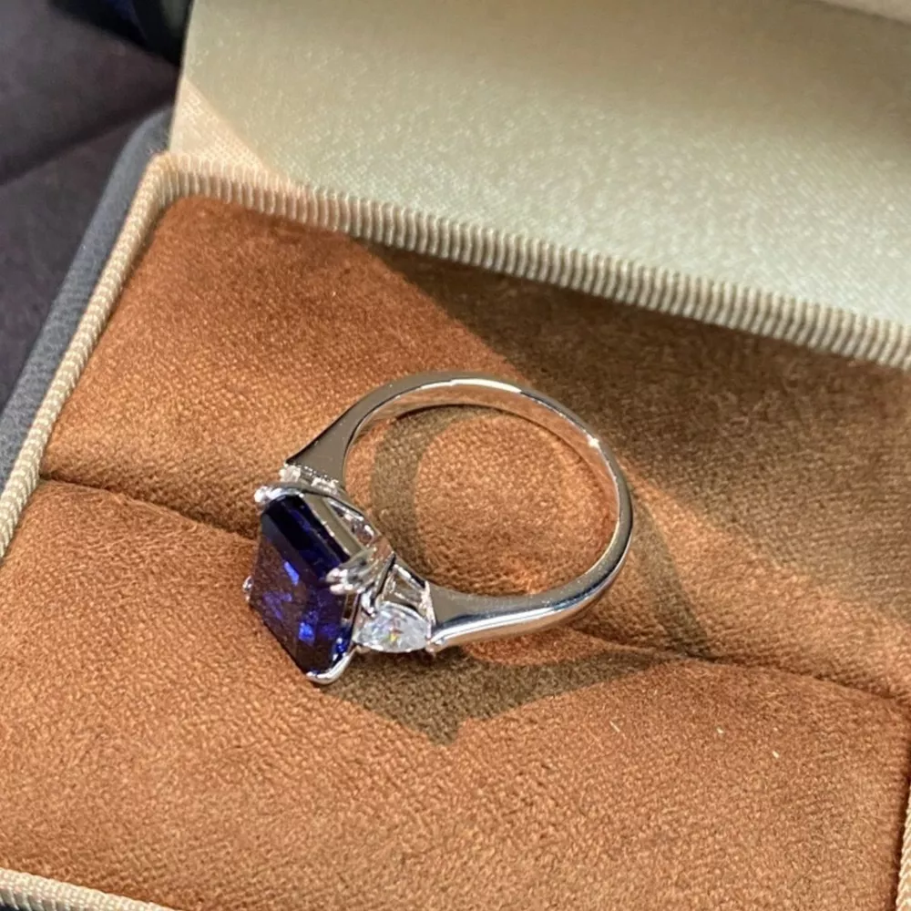 925 Sterling Silver Sapphire Geometric Ring, image 3