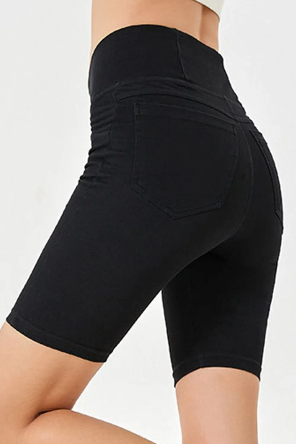 Asymmetrical Waist Denim Shorts with Pockets, image 17