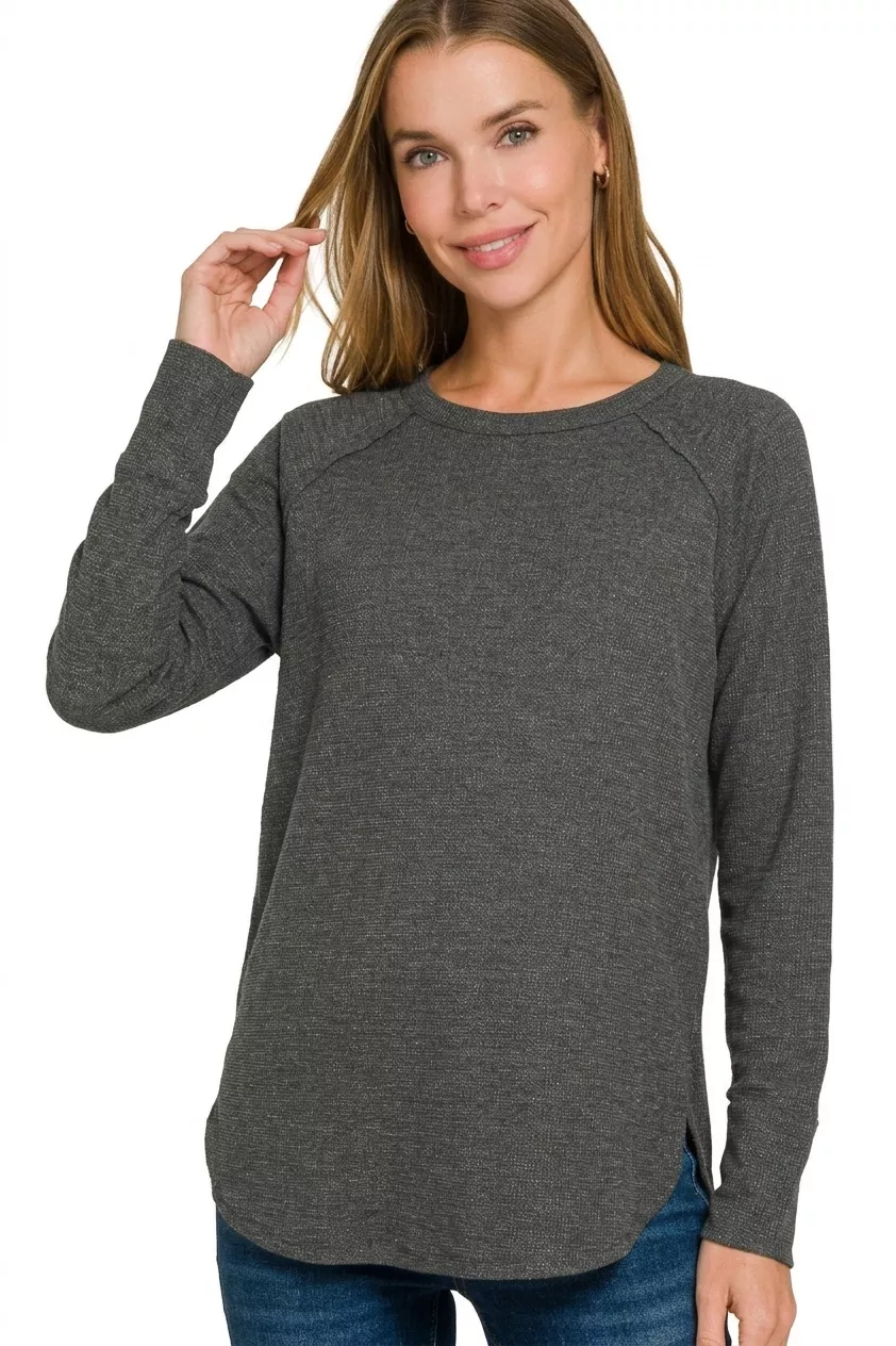 Zenana Baby Waffle Long Sleeve Top, image 3