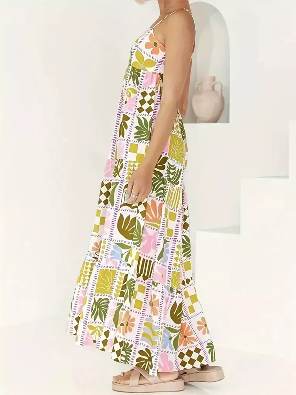 Printed Cutout Back Cami Dress, image 8