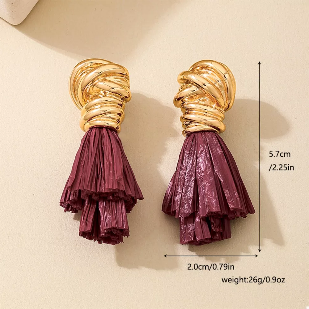 Golden Wire Wrapped Tassel Drop Earrings, image 5