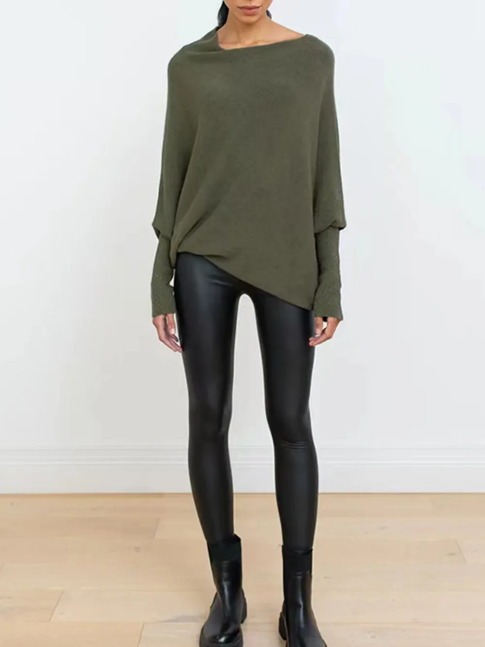 Full Size Boat Neck Batwing Sleeve Knit Top, image 21