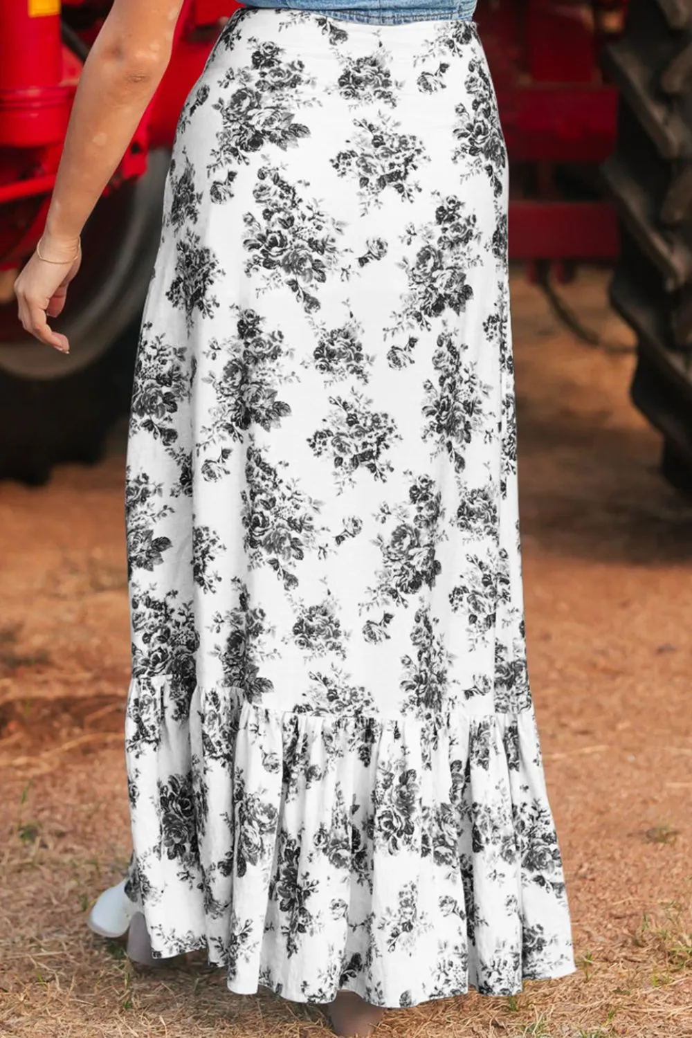 Boho Floral High Waist Ruffle Split Maxi Skirt, image 11