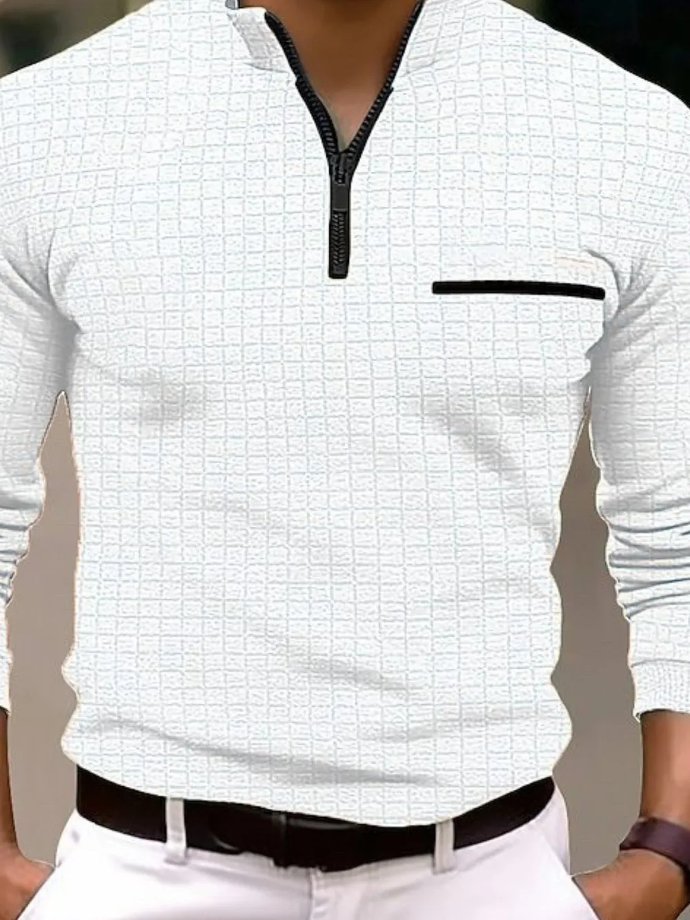 Men's Full Size Quarter Zip Long Sleeve Polo Plus Size, image 2