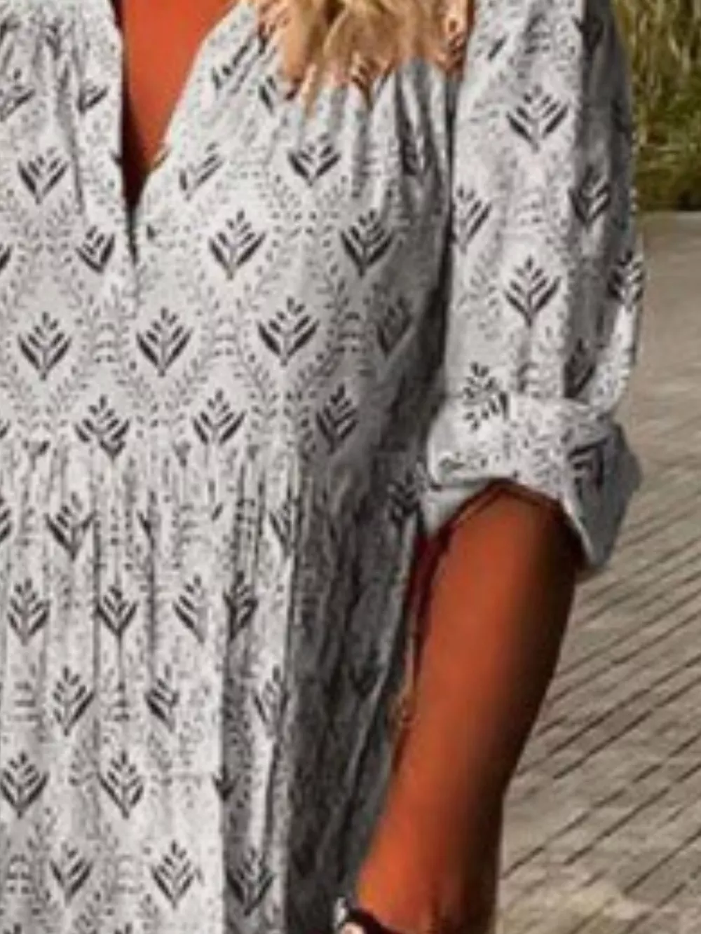Full Size Printed Notched Tiered Maxi Dress Plus Size, image 4