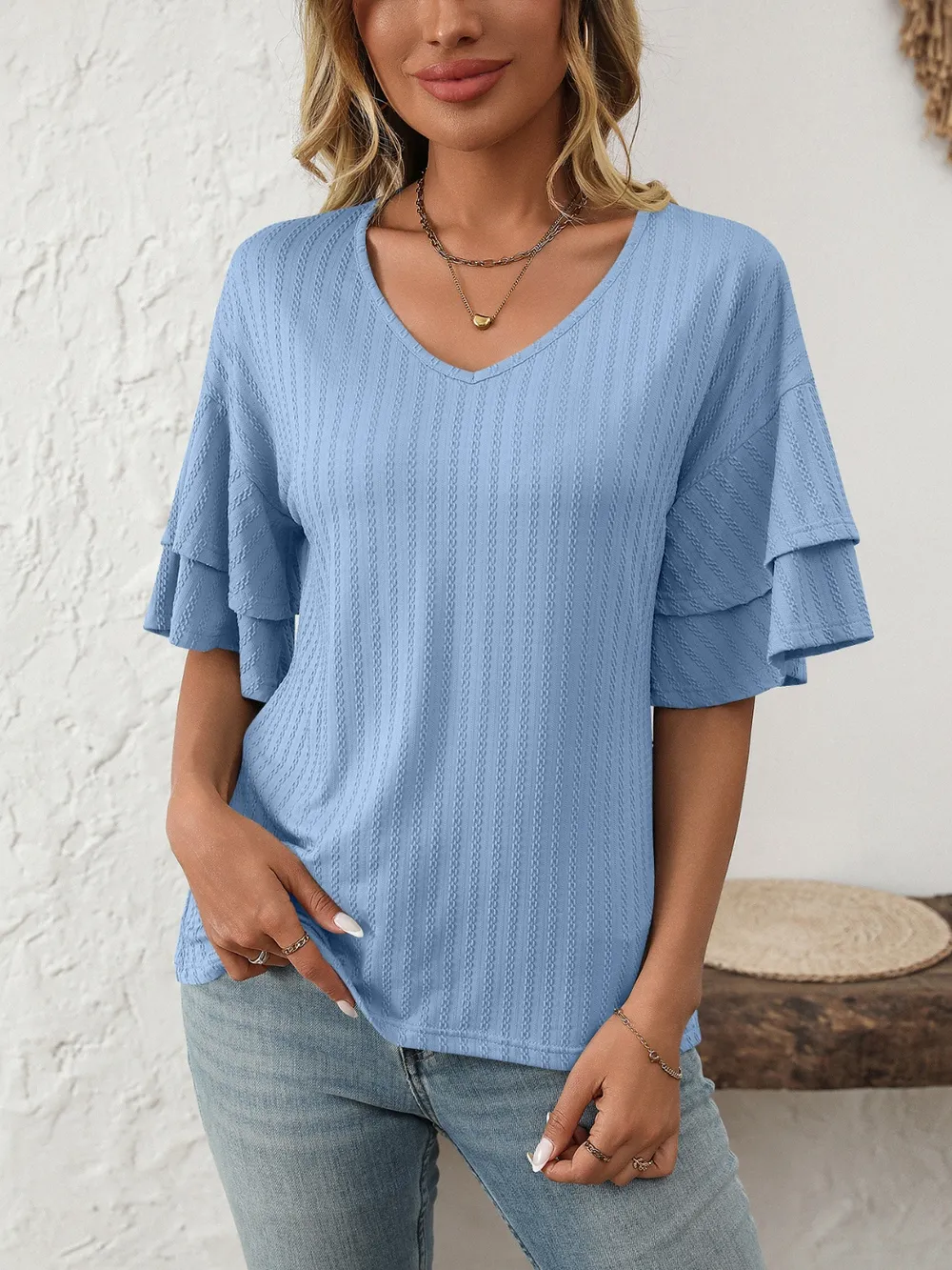 V-Neck Ruffle Half Sleeve Top, image 16