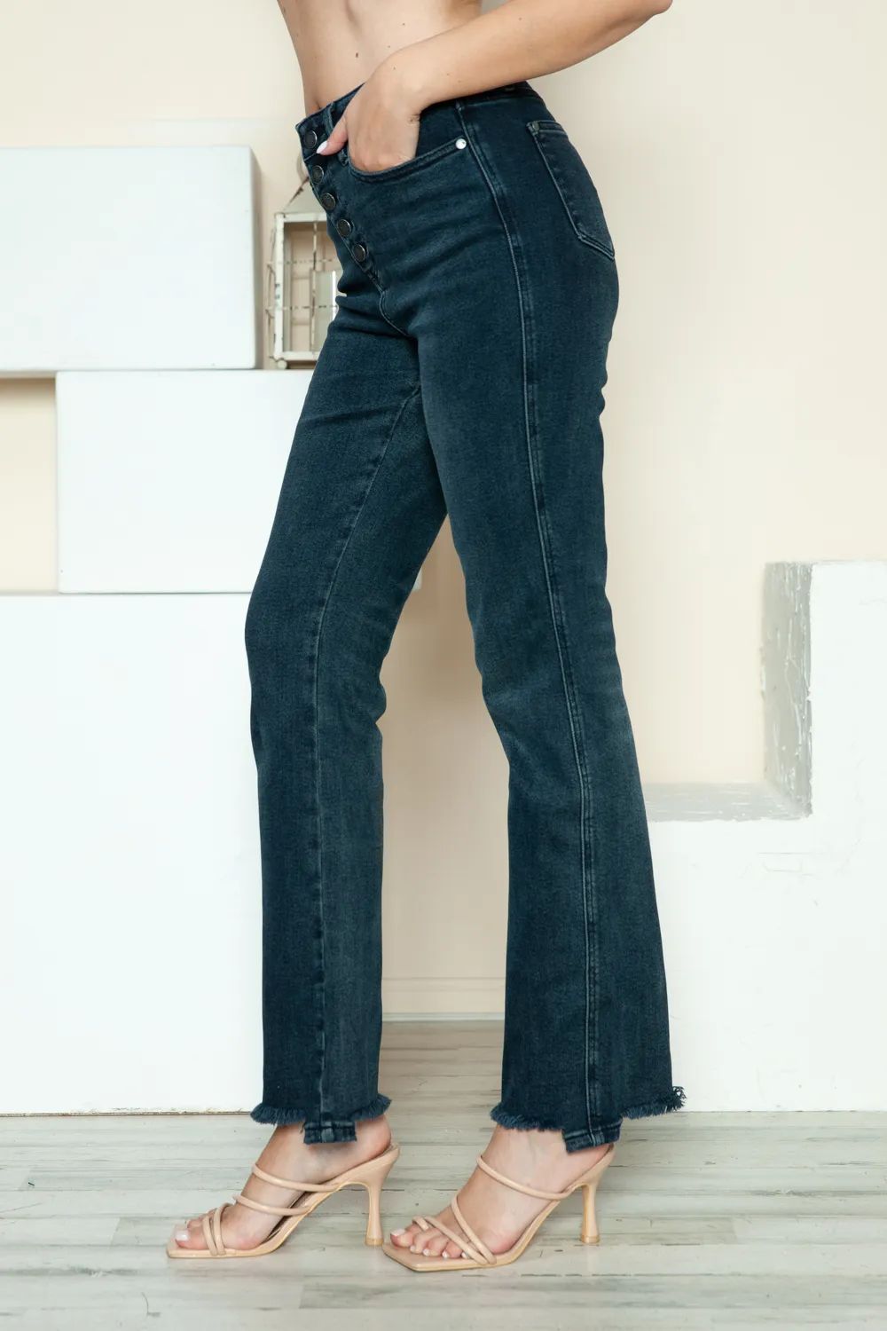 Full Size Button Fly Hem Destroy Straight Jeans, image 10