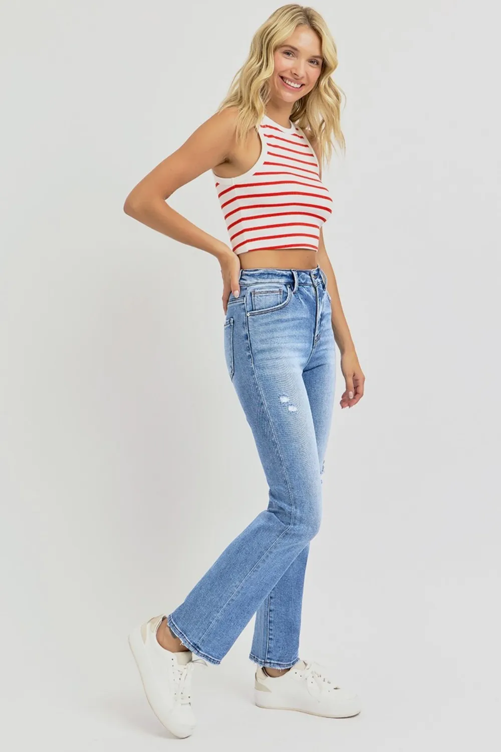 Full Size Distressed High-Rise Ankle Straight Jeans, image 6