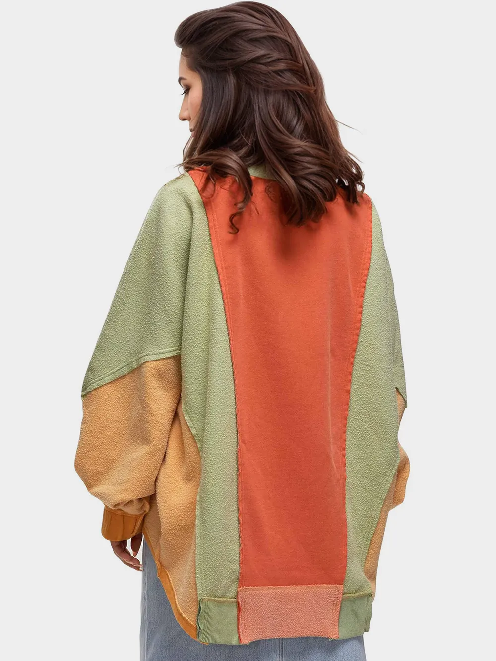 High-Low Exposed Seam Contrast Long Sleeve Sweatshirt, image 22