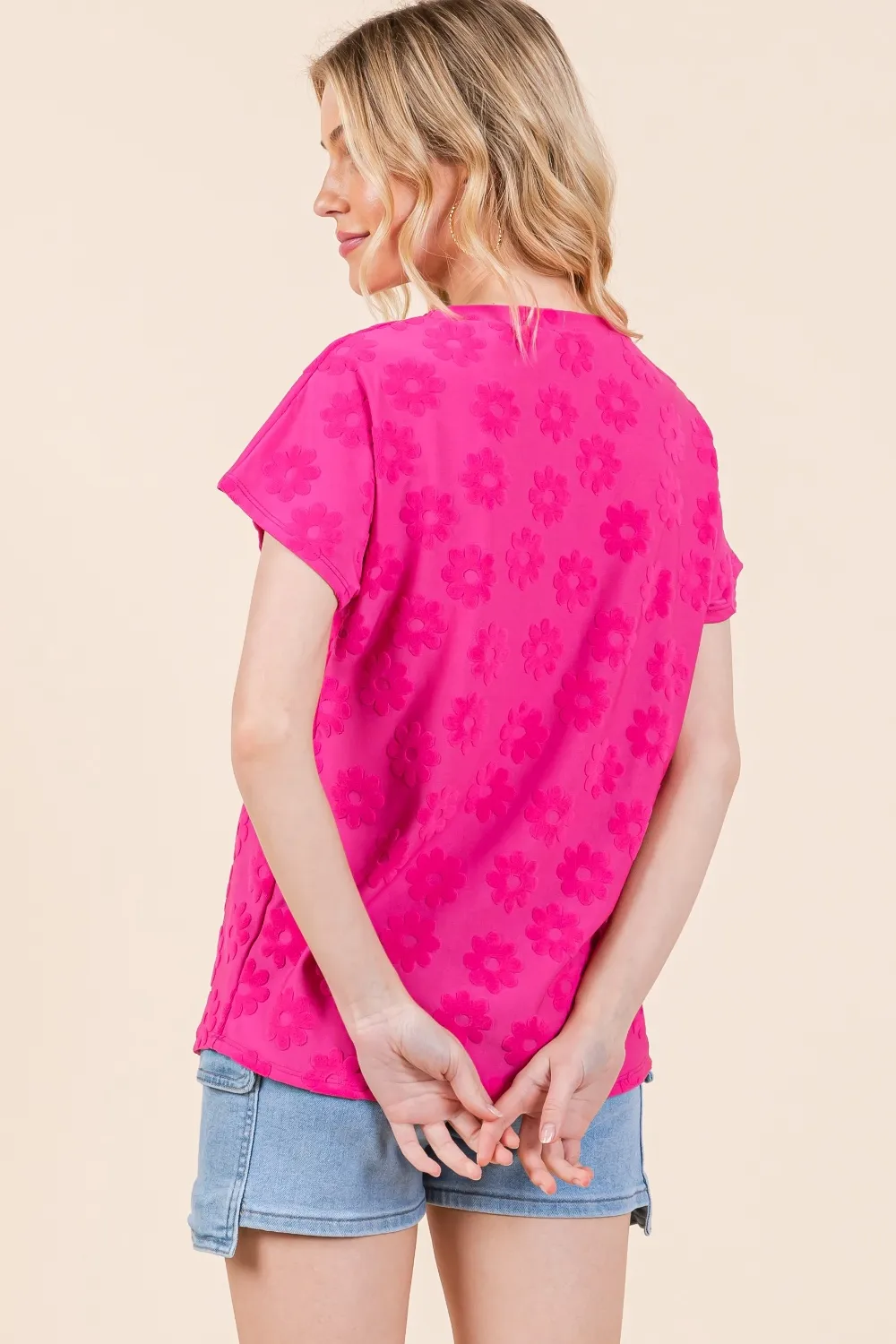 Textured Floral Pattern Short Sleeve T-Shirt, image 2