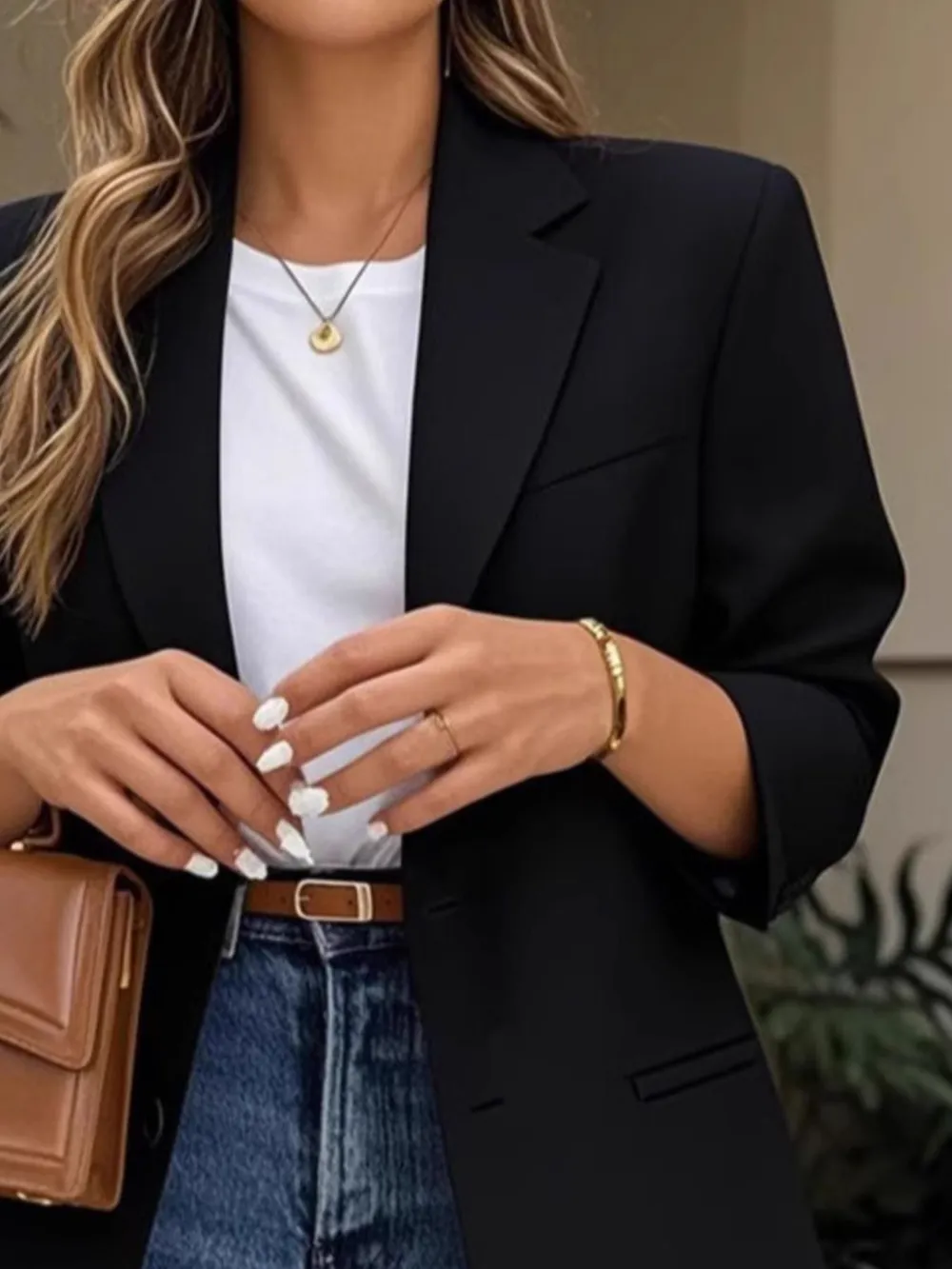 Pocketed Lapel Collar Long Sleeve Blazer, image 4