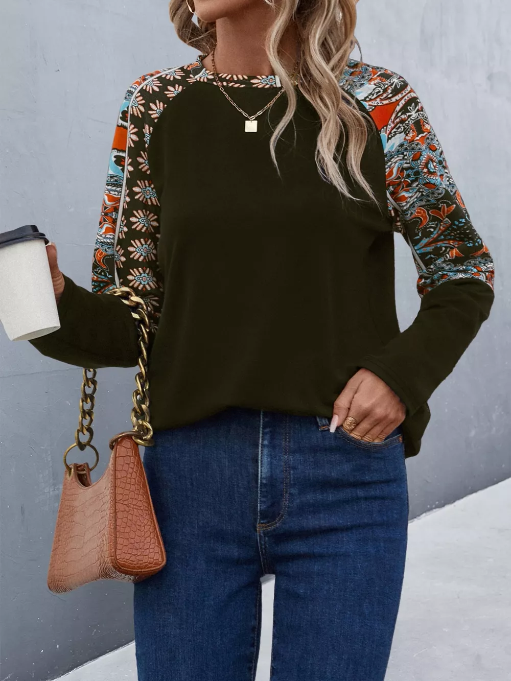 Printed Raglan Sleeve Round Neck T-Shirt, image 17