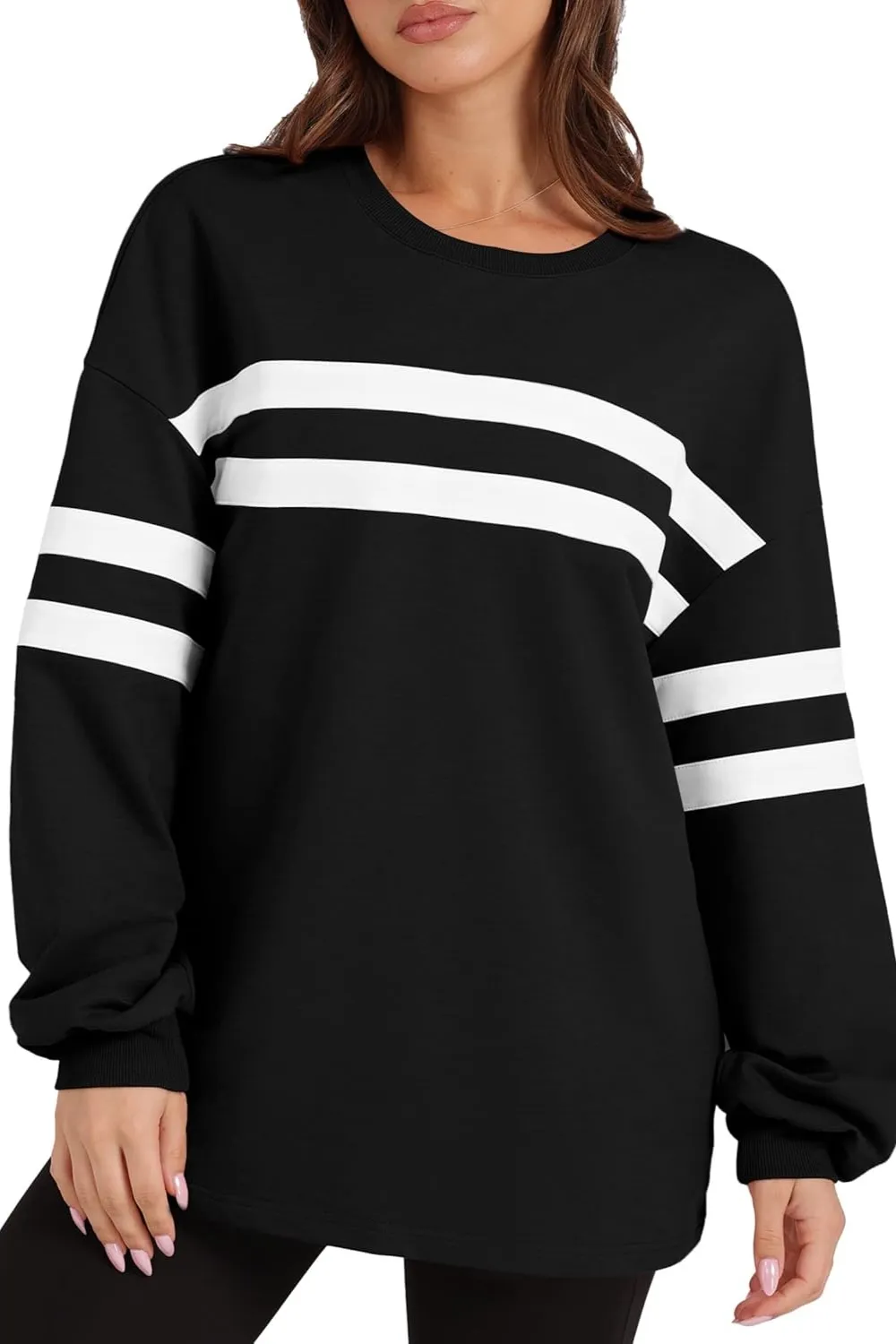Striped Round Neck Dropped Shoulder Sweatshirt, image 7
