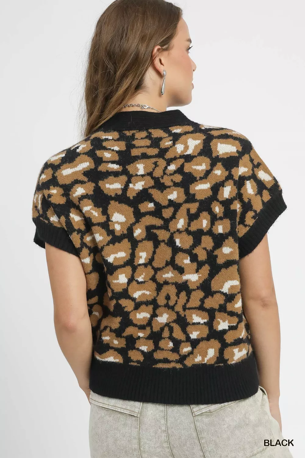 Leopard Button Down Short Sleeve Cardigan, image 4