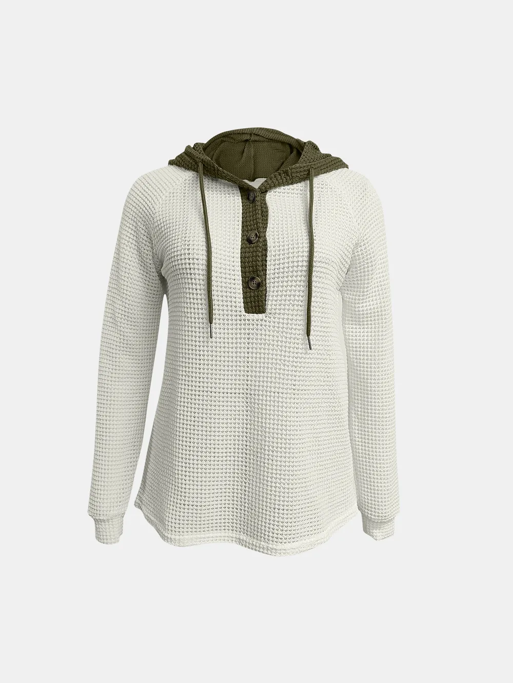 Full Size Waffle-Knit Contrast Long Sleeve Hoodie, image 3