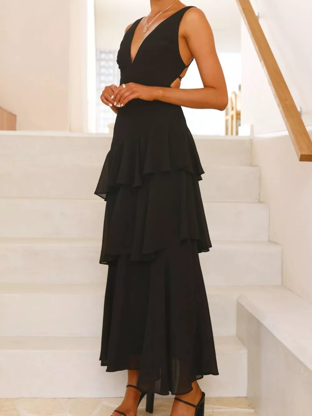 Sleeveless Ruffled Layered Backless Maxi Dress, image 14