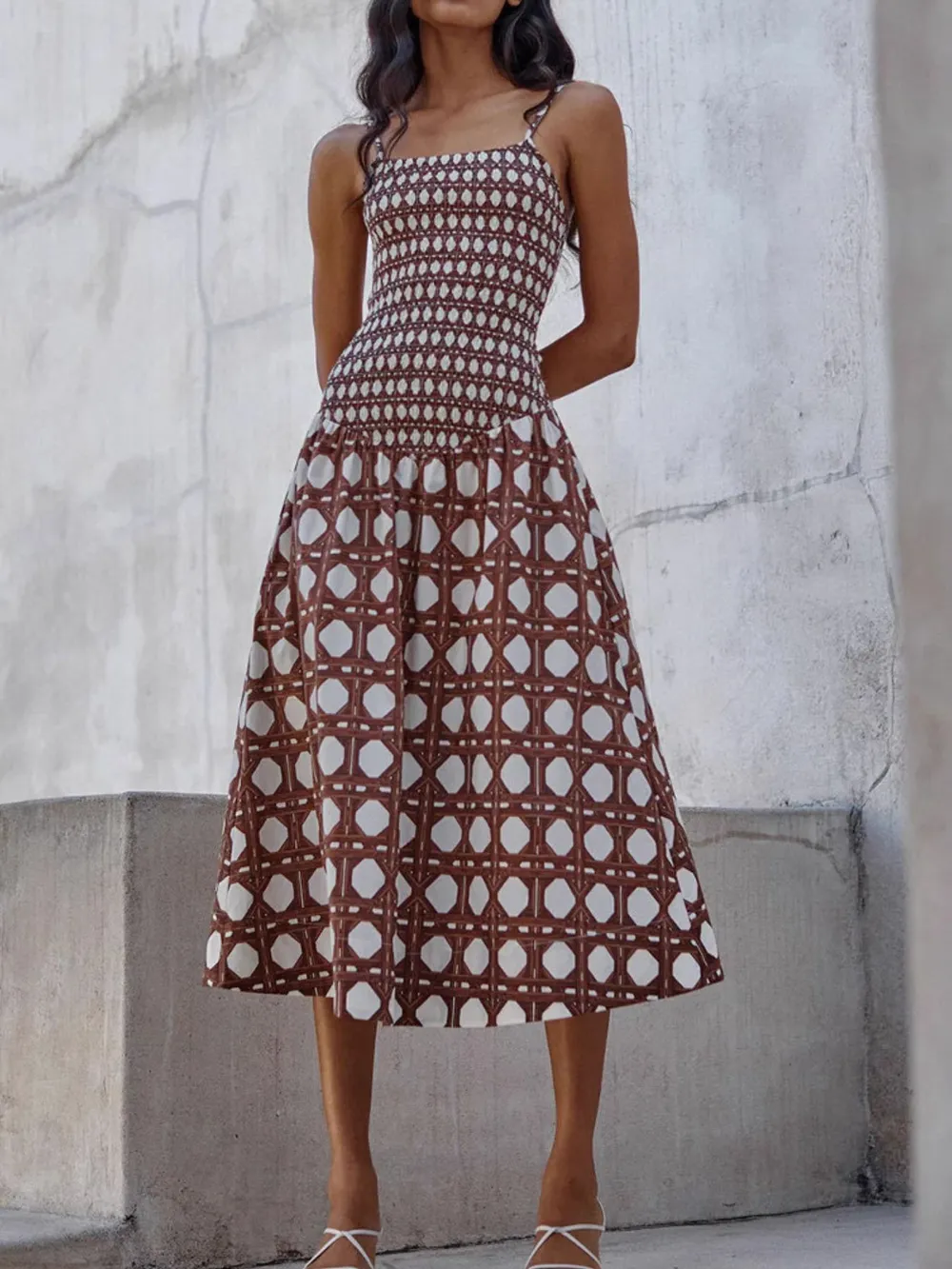 Geometric Pattern Cami Midi Dress
