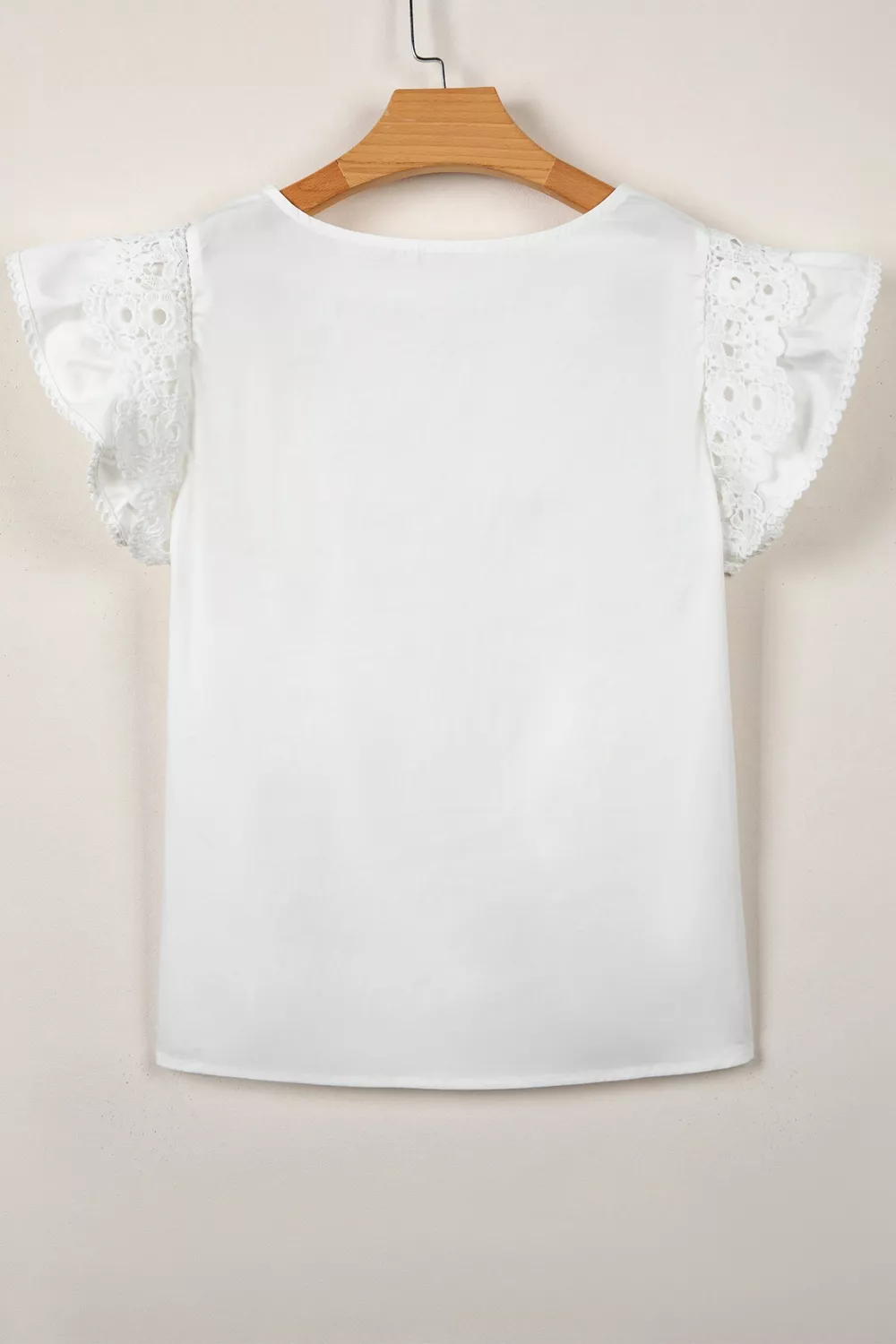 Lace Detail Flutter Sleeve Pleated Round Neck Blouse, image 10