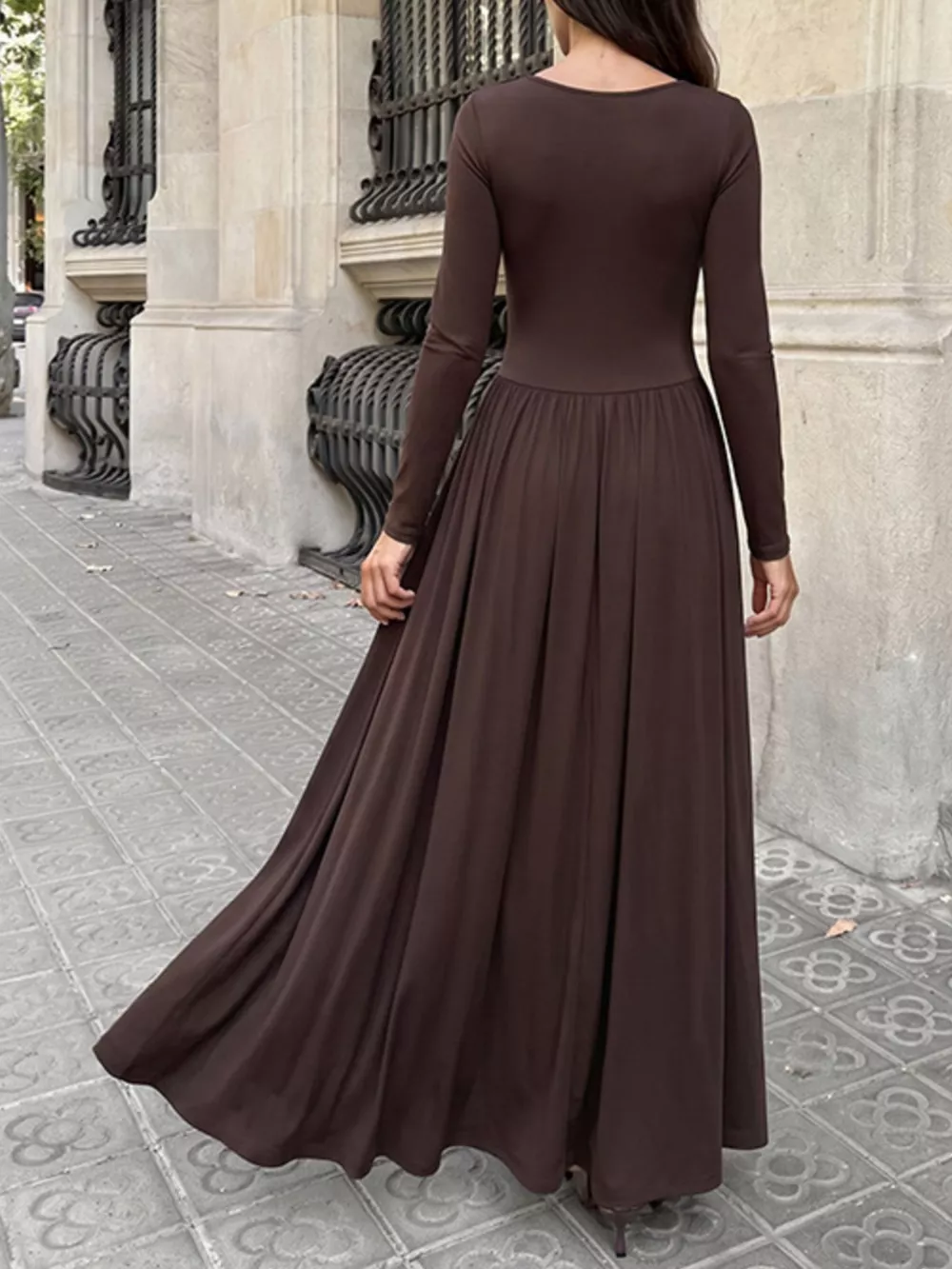 Ruched Square Neck Long Sleeve Maxi Dress, image 6