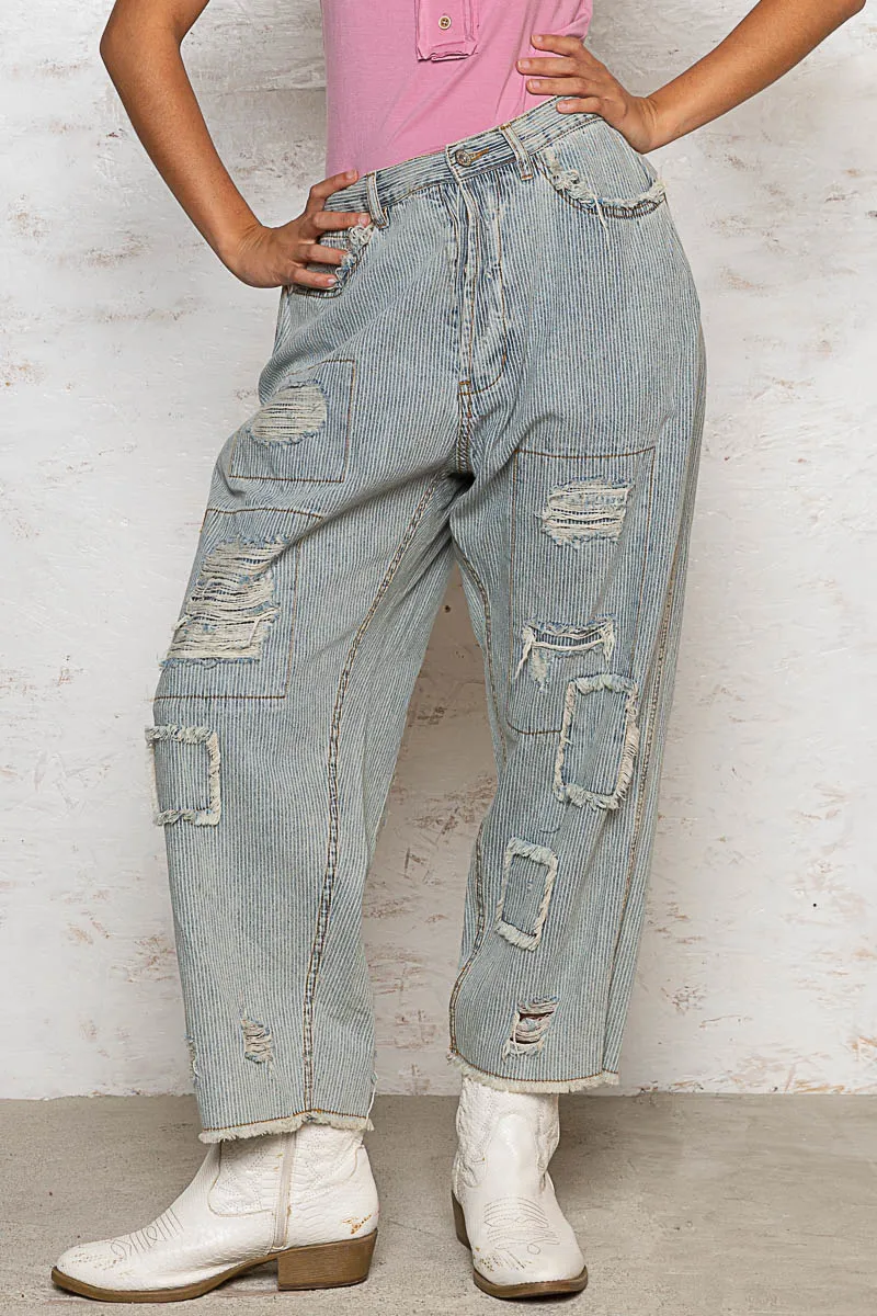 Distressed Raw Hem Wide Leg Pants