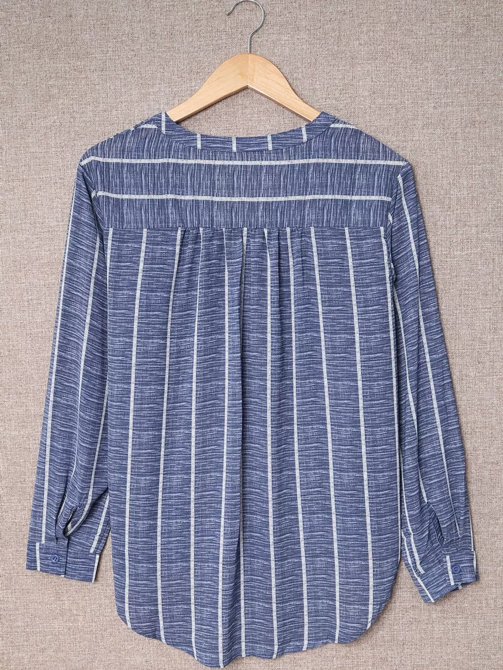 Striped Print V Neck Half Buttons Loose Blouse, image 7