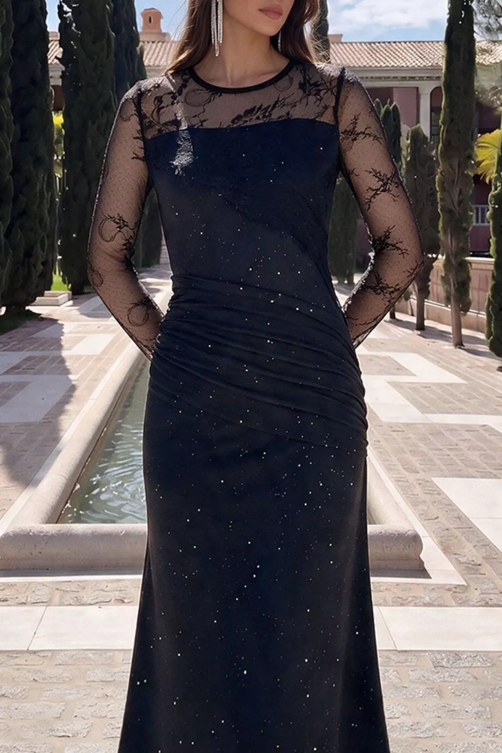 Glitter Mesh Long Sleeve Maxi Dress, image 6