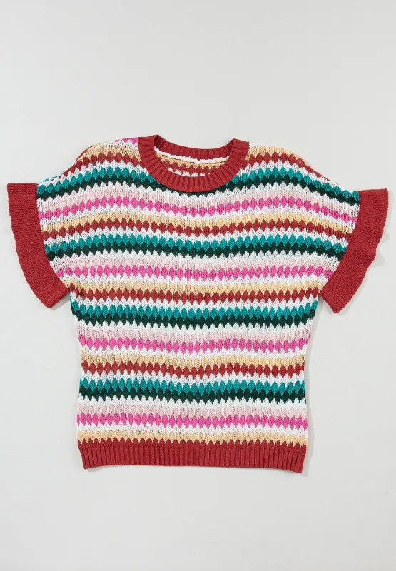 Contrast Round Neck Short Sleeve Sweater, image 23